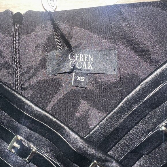 NWT Ceren Ocak Black Lamb Leather Buckle Detail Mini Skirt Women's X-Small XS - Picture 3 of 10